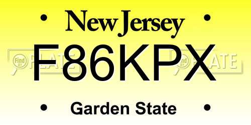 F86KPX New Jersey License Plate
