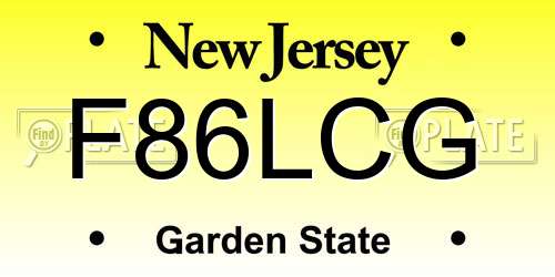 F86LCG New Jersey License Plate