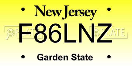 F86LNZ New Jersey License Plate