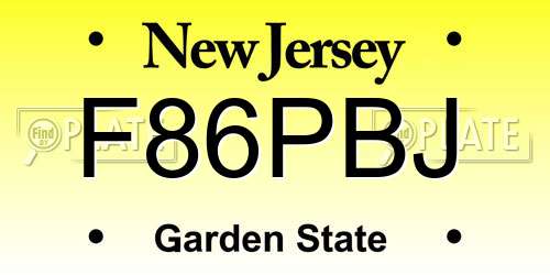 F86PBJ New Jersey License Plate