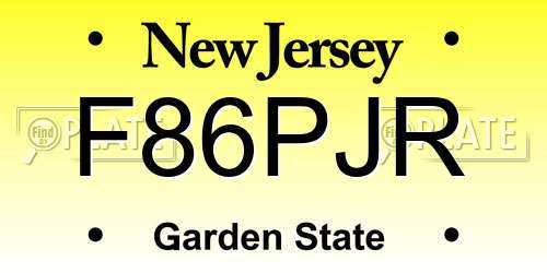 F86PJR New Jersey License Plate