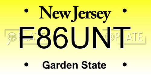 F86UNT New Jersey License Plate
