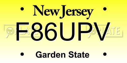 F86UPV New Jersey License Plate