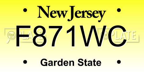 F871WC New Jersey License Plate