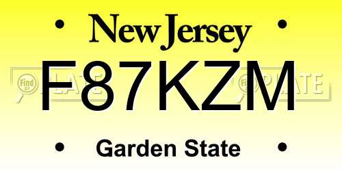 F87KZM New Jersey License Plate