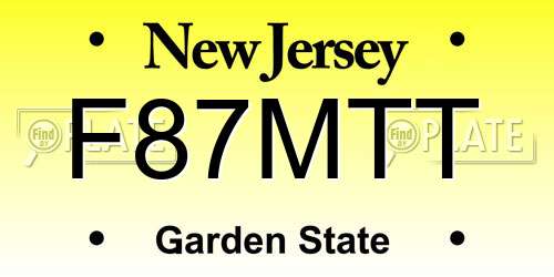 F87MTT New Jersey License Plate