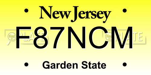 F87NCM New Jersey License Plate