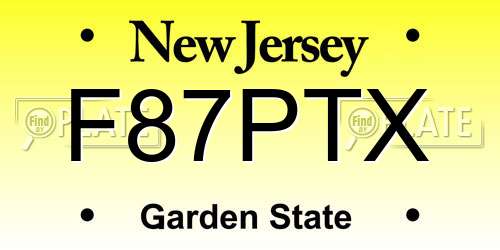 F87PTX New Jersey License Plate