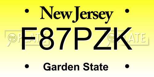 F87PZK New Jersey License Plate