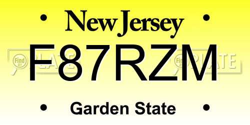 F87RZM New Jersey License Plate