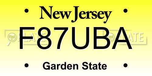 F87UBA New Jersey License Plate