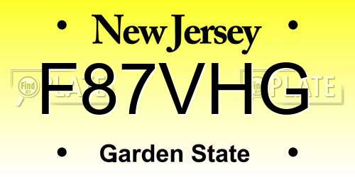 F87VHG New Jersey License Plate