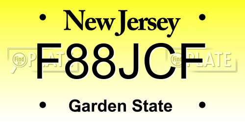 F88JCF New Jersey License Plate