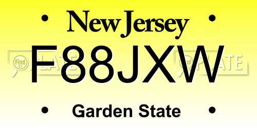 F88JXW New Jersey License Plate