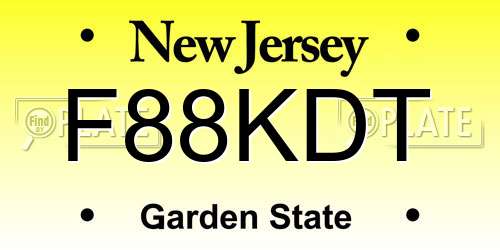 F88KDT New Jersey License Plate