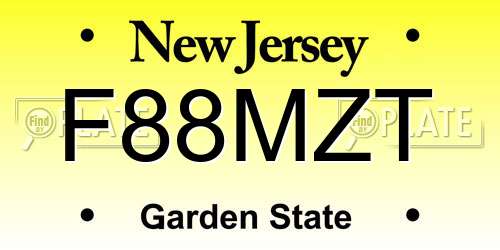 F88MZT New Jersey License Plate