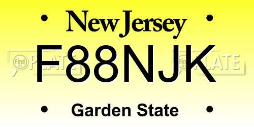 F88NJK New Jersey License Plate