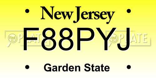 F88PYJ New Jersey License Plate