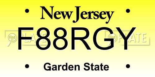 F88RGY New Jersey License Plate
