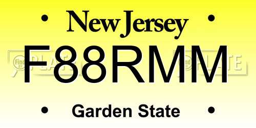 F88RMM New Jersey License Plate