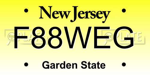 F88WEG New Jersey License Plate