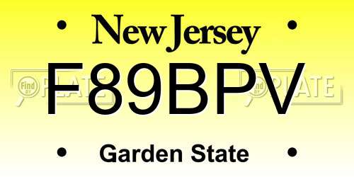 F89BPV New Jersey License Plate