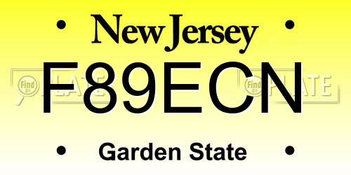 F89ECN New Jersey License Plate