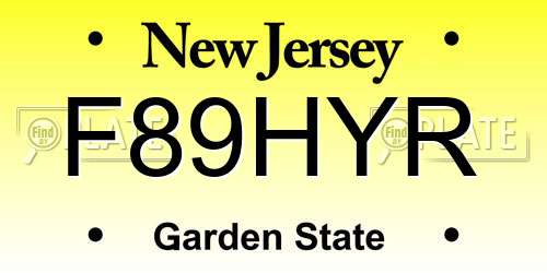 F89HYR New Jersey License Plate