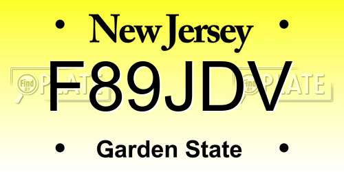 F89JDV New Jersey License Plate