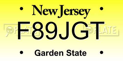 F89JGT New Jersey License Plate