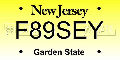 F89SEY New Jersey License Plate