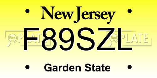F89SZL New Jersey License Plate