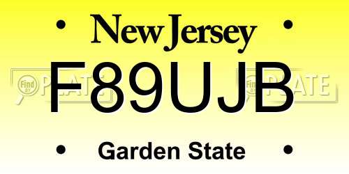 F89UJB New Jersey License Plate
