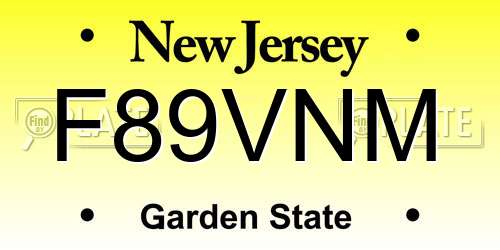 F89VNM New Jersey License Plate