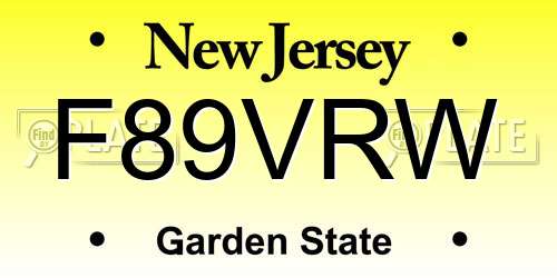 F89VRW New Jersey License Plate