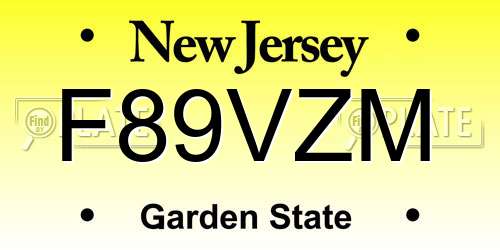 F89VZM New Jersey License Plate