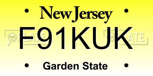 F91KUK New Jersey License Plate