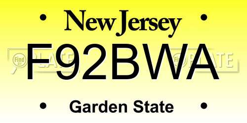 F92BWA New Jersey License Plate