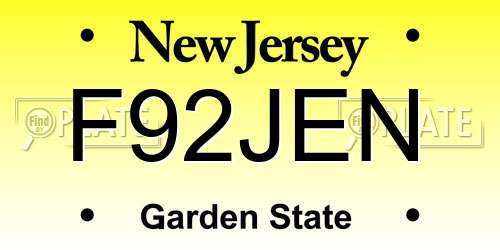 F92JEN New Jersey License Plate
