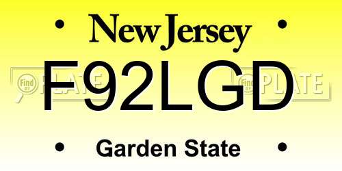 F92LGD New Jersey License Plate