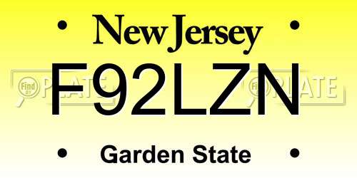 F92LZN New Jersey License Plate