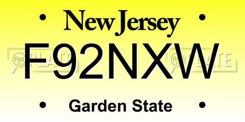 F92NXW New Jersey License Plate