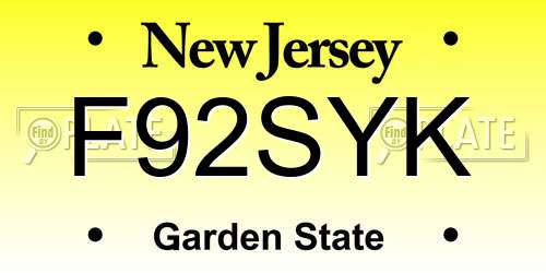 F92SYK New Jersey License Plate