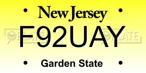 F92UAY New Jersey License Plate