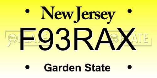 F93RAX New Jersey License Plate