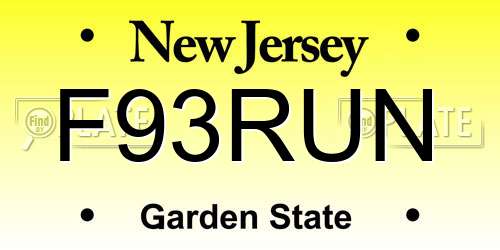 F93RUN New Jersey License Plate