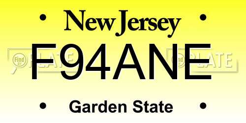 F94ANE New Jersey License Plate
