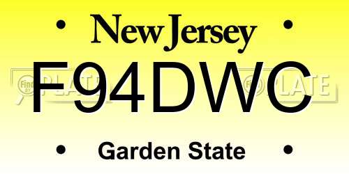 F94DWC New Jersey License Plate