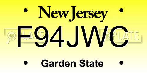 F94JWC New Jersey License Plate