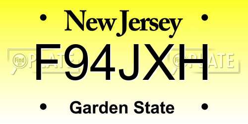 F94JXH New Jersey License Plate